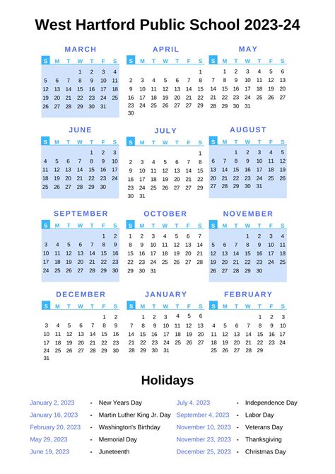 West Hartford Public Schools Calendar 2023-24 With Holidays