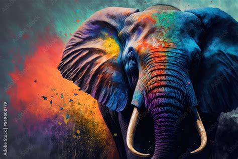 Colorful painting of a elephant with creative abstract elements as ...