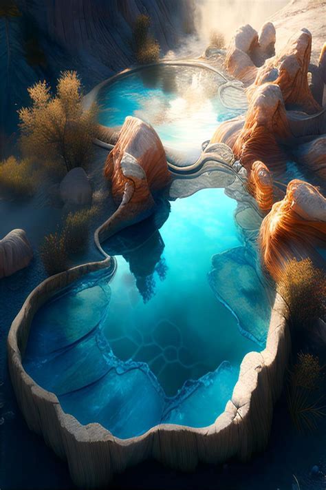 Escape to the Hot Springs | Beautiful fantasy art, Fantasy landscape ...