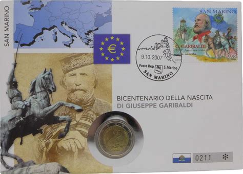 San Marino 2 Euro 2007 R 200 Geburtstag Von Giuseppe Garibaldi