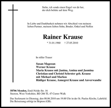 Traueranzeigen Von Rainer Krause Trauer In NRW De