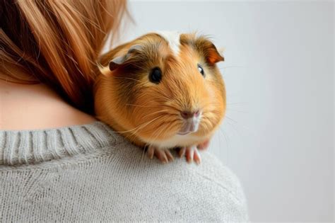 Premium Photo Person With A Guinea Pig On Their Shoulder Plain Backdrop