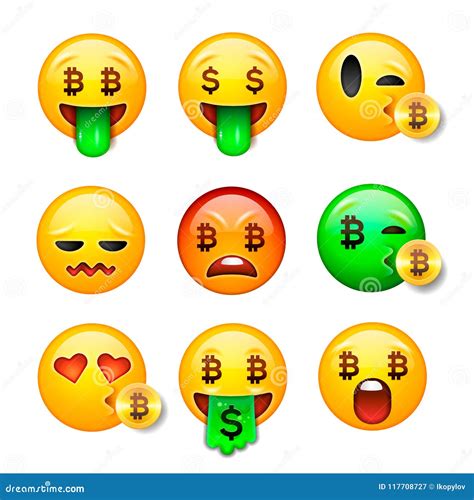 Bitcoin Smiley Emoji Set, Emoticon Smiling Face, 3d, Vector ...