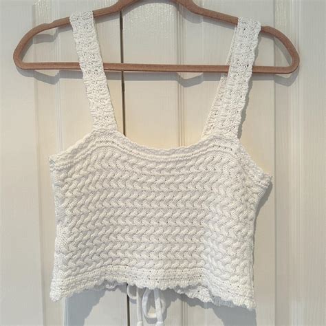 Hollister Crochet White Crop Top Size Small Only Depop