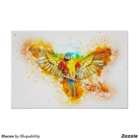 Macaw Poster Watercolor Parrot Macaw Parrot Personalized Posters