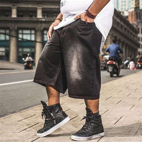 Mens Straight Loose Hiphop Streetwear Baggy Jeans Shorts Men Summer