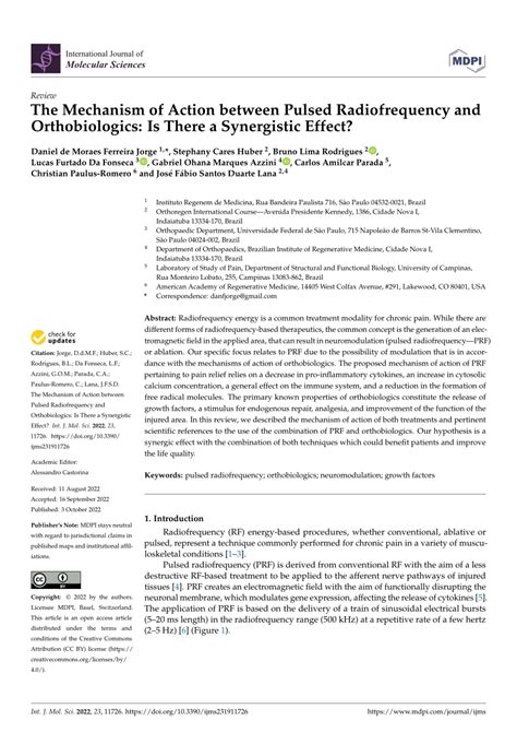 (PDF) The Mechanism of Action between Pulsed Radiofrequency and Orthobiologics: Is There a ...