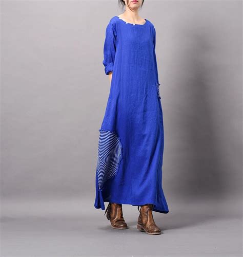 Vintage Loose Pure Color Cotton Linen Maxi Dresses For Women Q