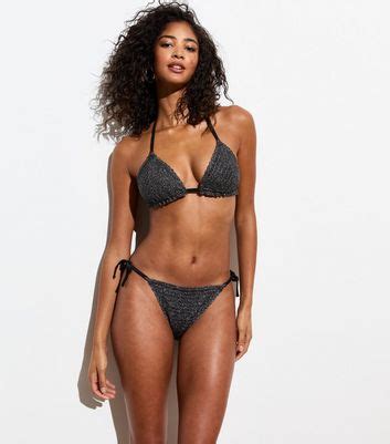 Black Crochet Halter Neck Triangle Bikini Top New Look