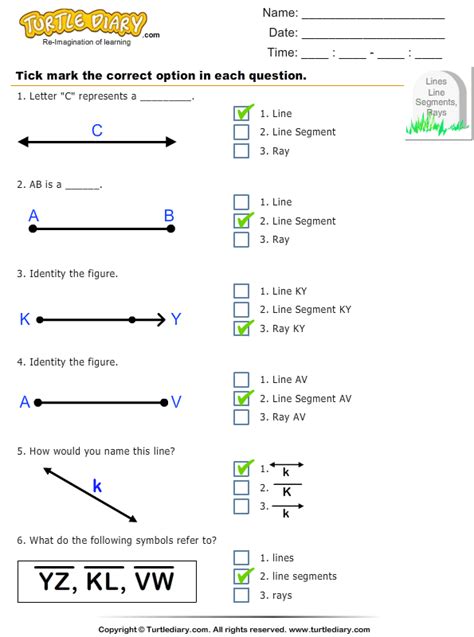 Lines Line Segments And Rays Worksheets