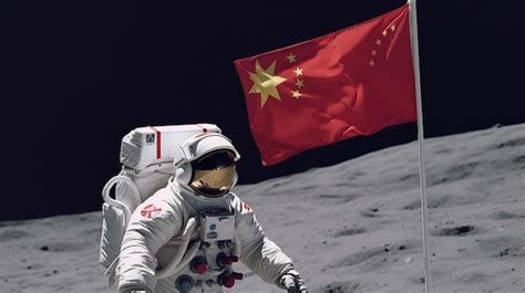 Premium Photo Chinese Astronaut Moon With Flag