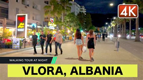 Vlora Albania Walking Tour At Night In Vlora City Vlore Shqiperi 4k