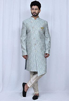 Hand Embroidered Velvet Sherwani In Wine Mtx