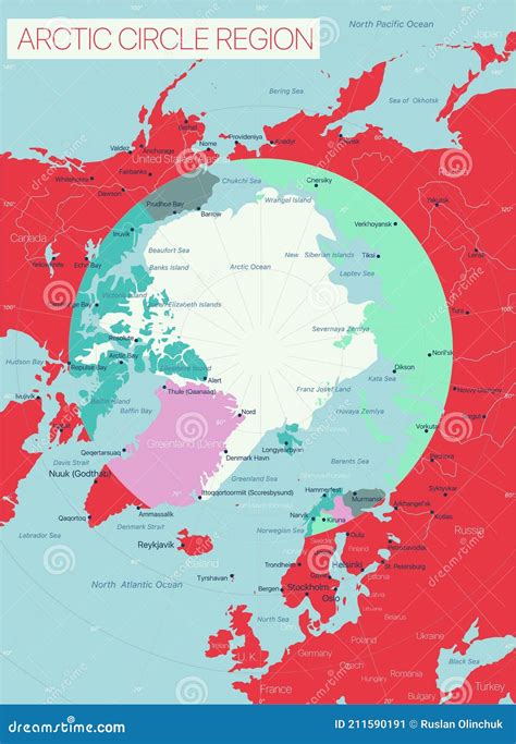 Arctic Circle Region Detailed Editable Map Cartoon Vector