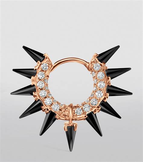 Maria Tash Rose Gold Black Moissanite Mohawk And Diamond Pav Hoop