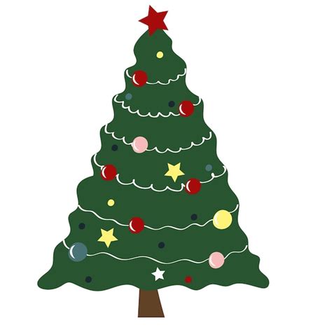 Premium Vector Fluffy Christmas Tree With Star And Decoration