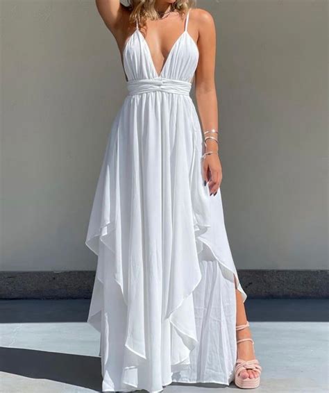 Simple Long White Dress White Sundress Long White Dress Flowy White