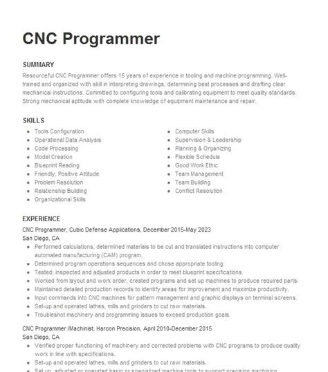 Cnc Programmer Drafter Resume Example