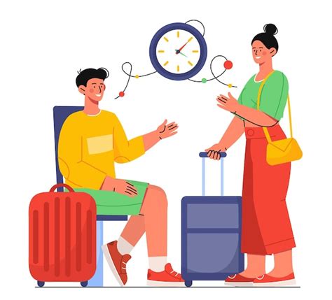 Premium Vector Couple Waiting To Flight Concept Man And Woman Sitting