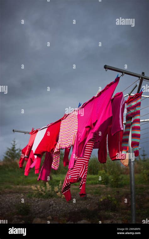 Pink Clothes On Washing Line Stock Photo Alamy