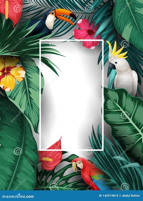 Colecci N De Los P Jaros Y Fondo De Las Plantas Tropicales Ilustraci N