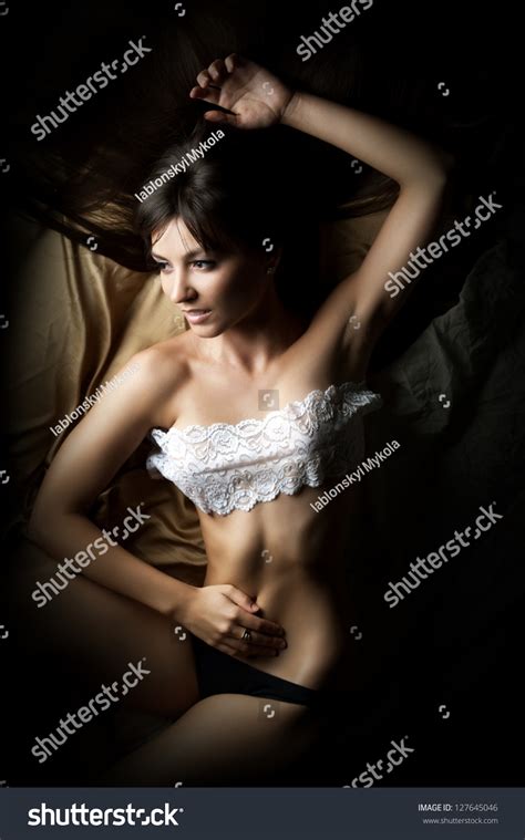 Beautiful Sexy Brunette Girl Posing Black Stock Photo 127645046 Shutterstock