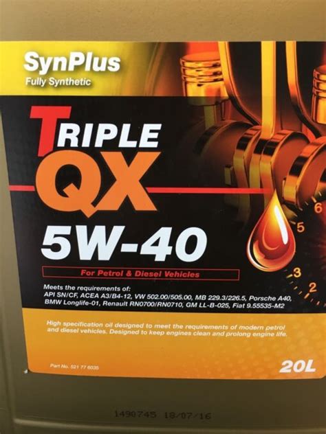 Triple QX SynPlus 5w40 Fully Synthetic Car Engine Oil 20L A3 B4