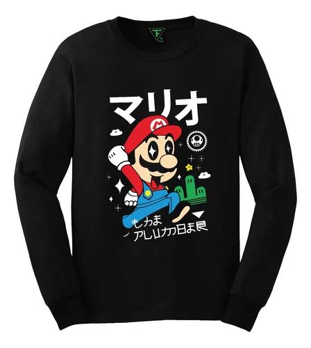 Polera Manga Larga Mario Bros Videojuego Niños Adultos Algod Cuotas