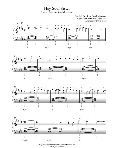 Hey Soul Sister By Train Sheet Music And Lesson Intermediate Level