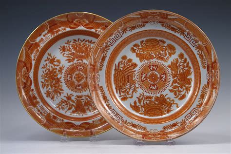 Two Orange Fitzhugh Soup Plates 7466c Polly Latham Asian Art