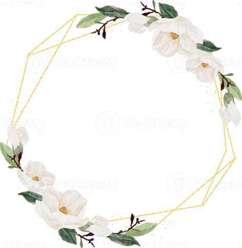 Watercolor White Magnolia Flower And Leaf Bouquet Clipart Wreath Frame