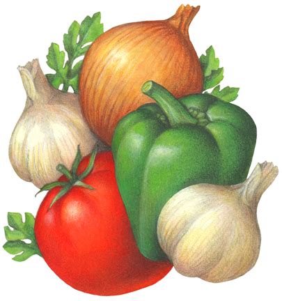 Vegetables Including Tomato Garlic Onion Parsley And Green Bell