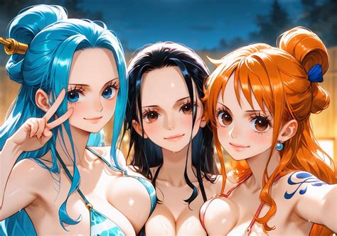 Ngắm ảnh Nami Nico Robin và Vivi mặc bikini tắm suối nước nóng