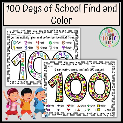 100 Days of School Find and Color | 100th Day of School Printable ...