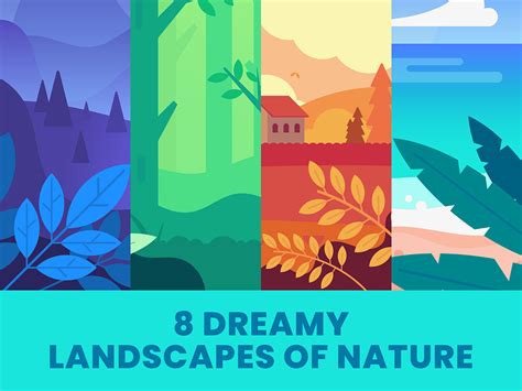 8 Dreamy Landscapes of Nature, Flat Design Backgrounds by Mark Rise on ...