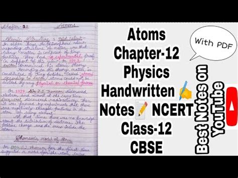 Physics Chapter Atoms Class Best Handwritten Notes Pdf Ncert