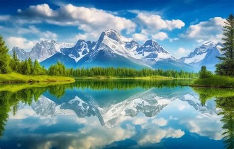 Wallpaper landscape, mountains, nature, lake, reflection, landscape ...