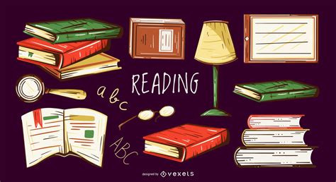 Reading Elements Illustration Set Vector Download