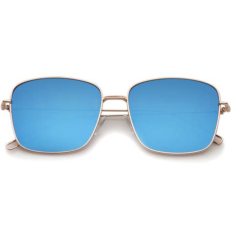 Modern Wire Metal Flat Lens Square Aviator Sunglasses Zerouv