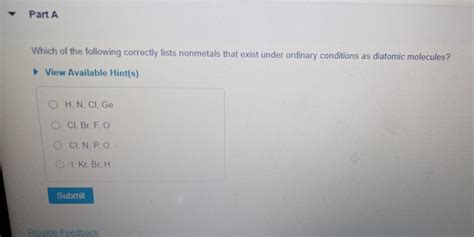 Solved Which Of The Following Correctly Lists Nonmetals That Chegg