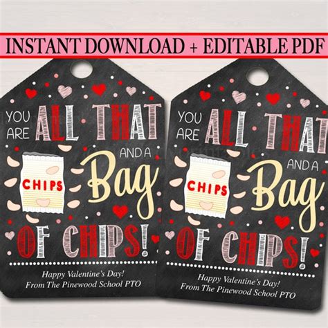 Valentines Chip Tags Thank You Labels Printable Instant Editable