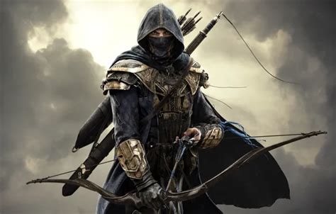 Wallpaper The Sky Look Clouds Sword Warrior Mask Bow Hood For