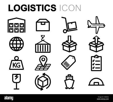 Vector Black Line Logistics Icons Set On White Background Stock Vector