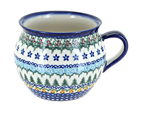 Blue Rose Polish Pottery Holiday Pine Bubble Soup Mug