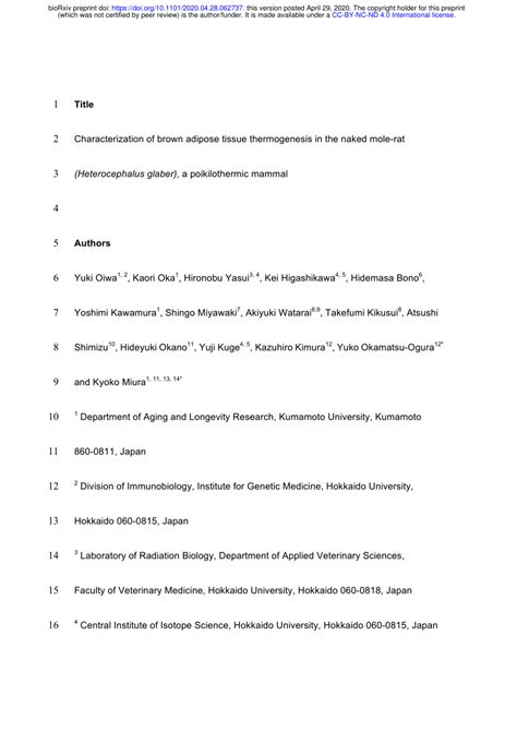 PDF Characterization Of Brown Adipose Tissue Thermogenesis In The Naked Mole Rat
