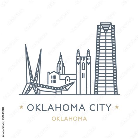 City Oklahoma City, state of Oklahoma. Line icon of famous and largest ...