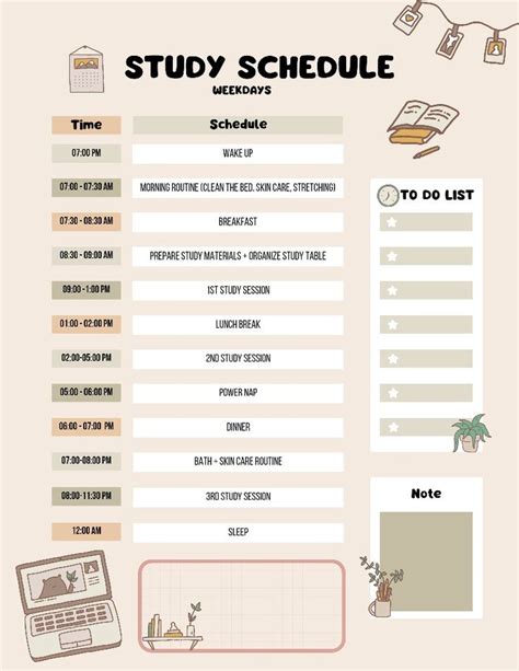 An Info Sheet With The Words Study Schedule Written In English And