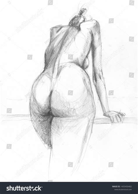 Sketch Naked Woman Back View Charcoal Stock Illustration 1455450482 Shutterstock