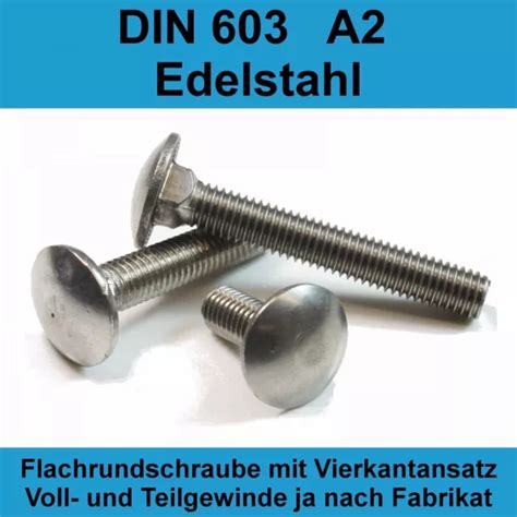 M8 DIN 603 A2 Edelstahl Schloßschrauben Flachrund Schrauben Flach Stahl