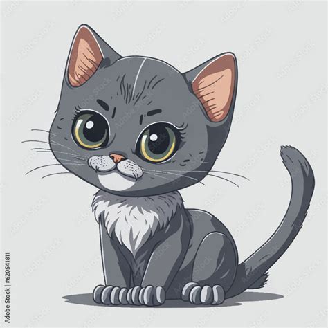 cute grey cat cartoon, vector, illustration, white background Stock ...